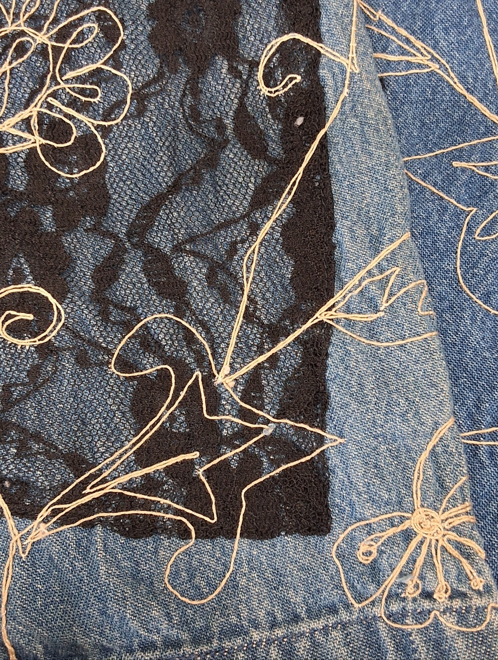 Sara Studio~Womens VTG Patchwork Embroidery Denim Jean Chore Jacket~Barn Coat~2X - Picture 7 of 10
